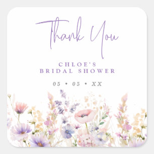 Lilac Wildflowers Thank You Bridal Shower Favour Square Sticker