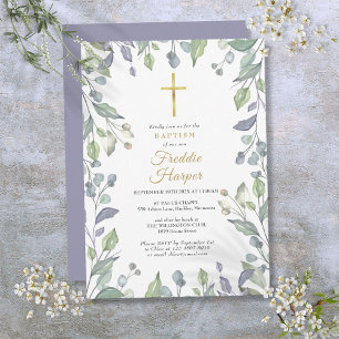Lilac Wildflowers Watercolor Baptism Christening Invitation