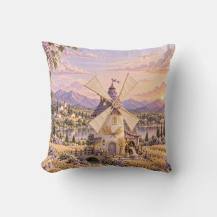 Lilac Windmill Golden Wheat Mountain Sunset Cushion