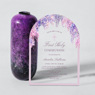 Lilac Wisteria Arch First Communion Acrylic Invitations