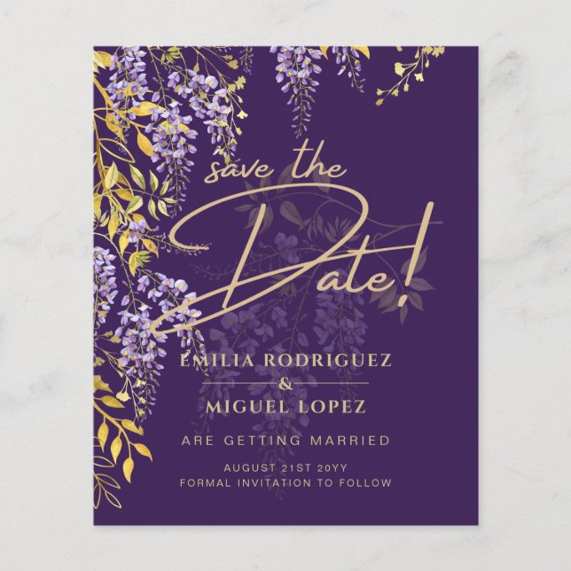 Lilac Wisteria Purple Wedding Save The Date (Front)