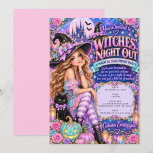 Lilac Witches’ Night Out Magical Halloween Party Invitation