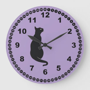 Lilac with Black Cat and Madern Face Large Clock