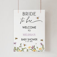 Lilac Yellow Floral Bee Bridal Shower Welcome Sign