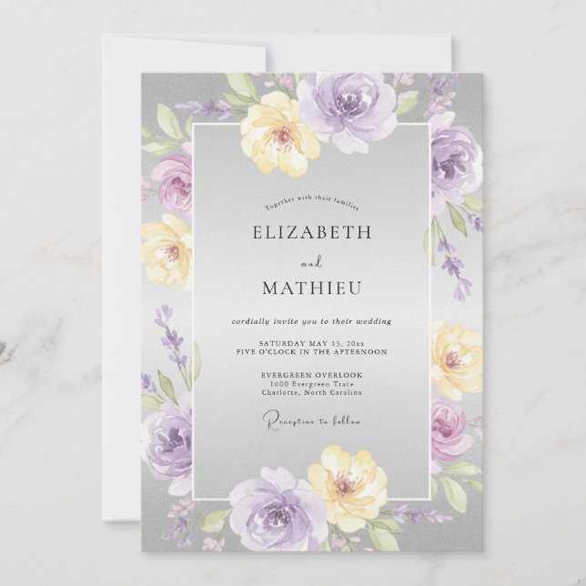 Lilac Yellow Petal Wedding Invitation (Front)