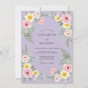 Lilac Yellow Ranunculus Eucalyptus Wedding Invitation