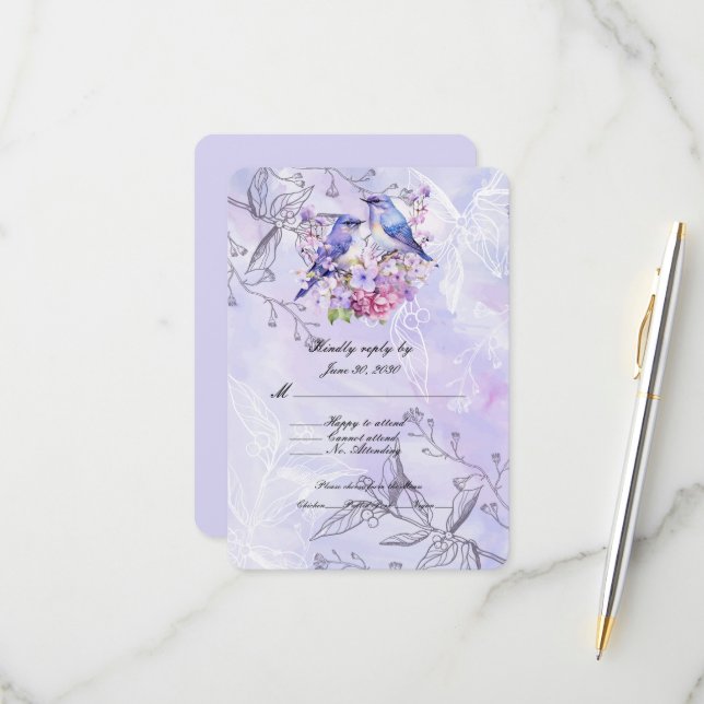 Lilacs and Bluebirds RSVP Card (Front/Back In Situ)
