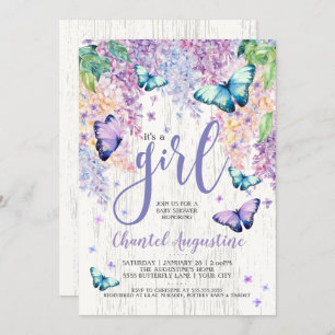 Lilacs and Butterfly   Baby Shower Invitation