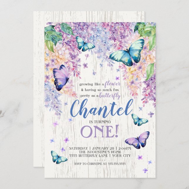 Lilacs and Butterfly | Birthday Invitation (Front/Back)