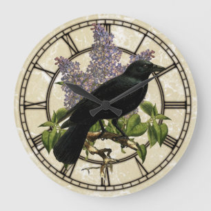 Lilacs And Crow Large Clock