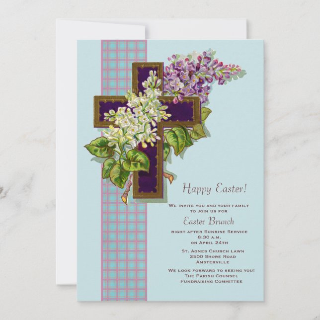 Lilacs and Crucifix Easter Invitation (Front)