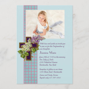 Lilacs and Crucifix Religious Photo Invitation