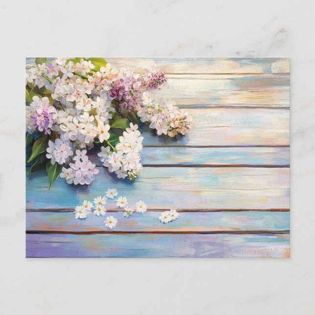 Lilacs and Daisies on Pastel Wood Postcard (Front)