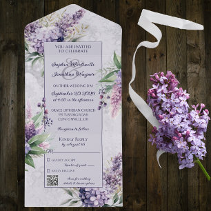Lilacs and Heather on Lavender with QR Code All In One Invitation