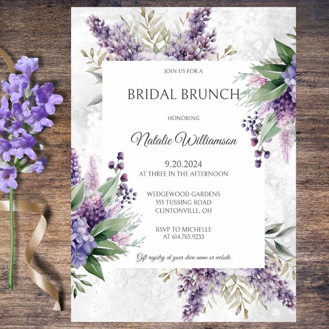 Lilacs and Heather on Marbled White Bridal Brunch  Invitation (Creator Uploaded)