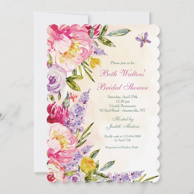 Lilacs and Peonies Bridal Shower Invitation (Front)