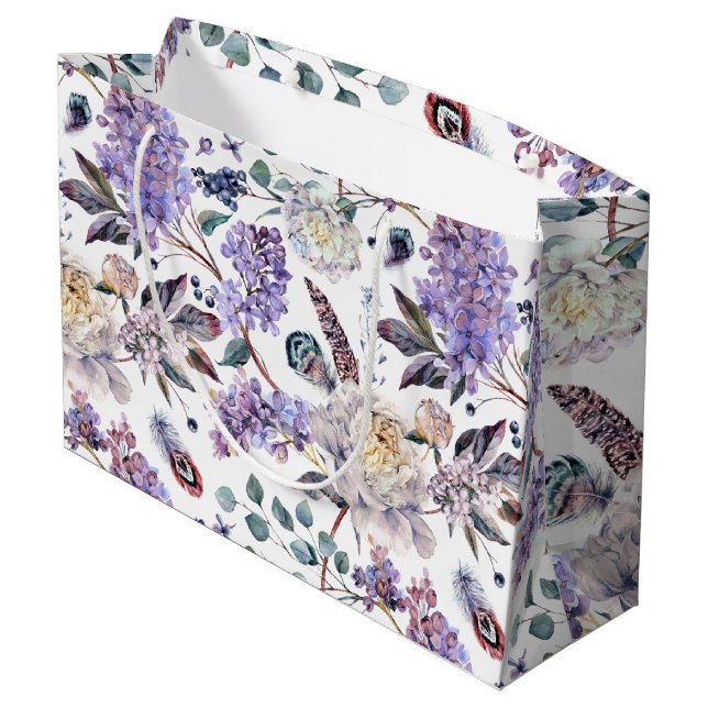 Lilacs and Peonies Floral  Large Gift Bag (Back Angled)