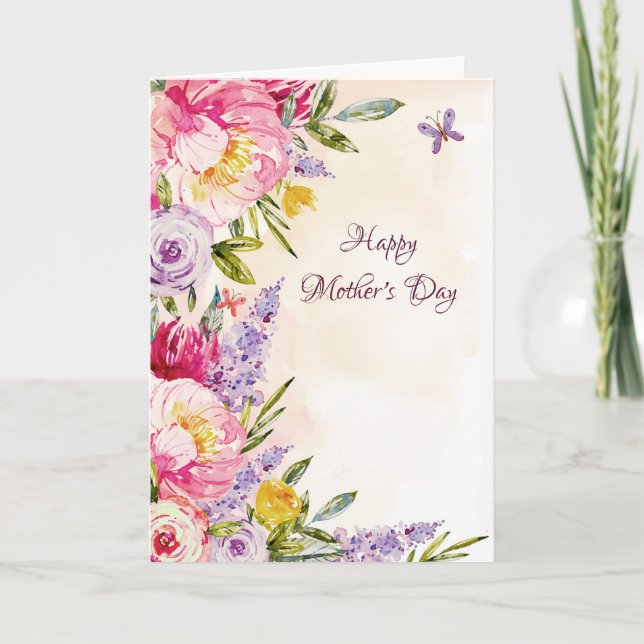 Lilacs and Peonies Floral Mother's Day Photo Card (Front)