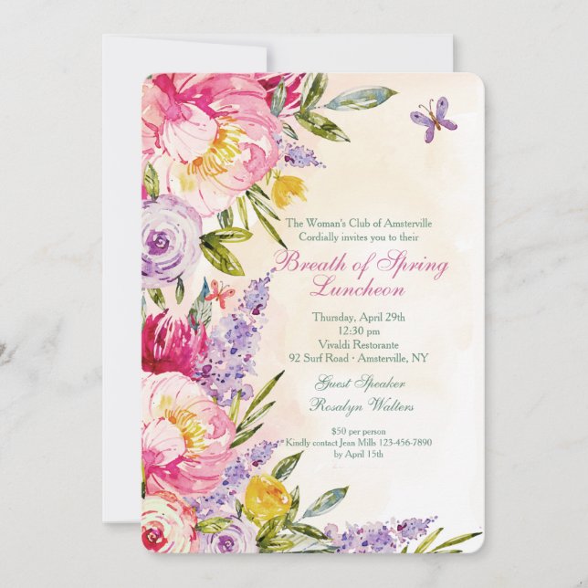Lilacs and Peonies Luncheon Invitation (Front)