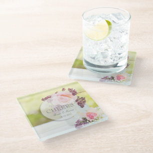 Lilacs and Roses Vintage Wedding Cheers Glass Coaster