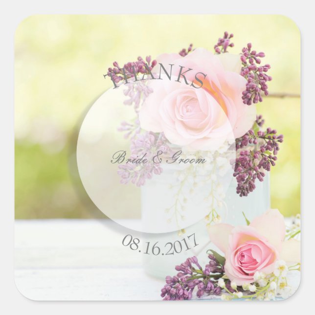 Lilacs and Roses Vintage Wedding Square Sticker (Front)