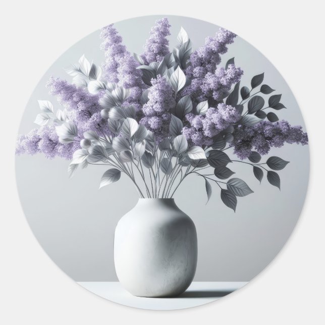 Lilacs and Silver Leaf Bouquet Classic Round Sticker (Front)