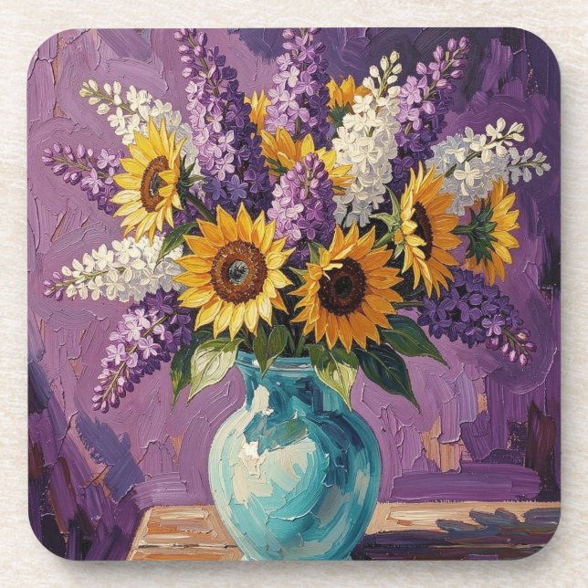 Lilacs and Sunflowers | Botanical Design   Coaster (Front)