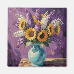 Lilacs and Sunflowers Botanical Design Magnet