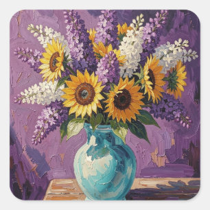 Lilacs and Sunflowers   Botanical Design   Square Sticker