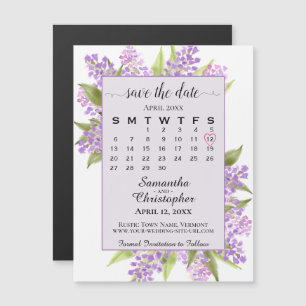 Lilacs & Calendar Lavender Wedding Save the Date Magnetic Invitation