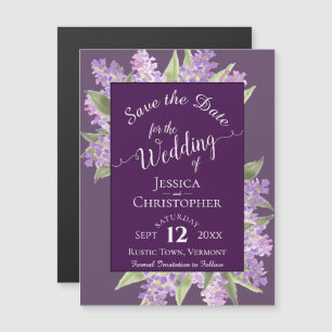 Lilacs & Calligraphy Purple Wedding Save the Date Magnetic Invitation