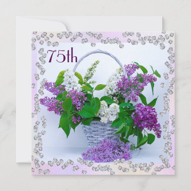 Lilacs & Diamonds 75th Birthday Invitation (Front)
