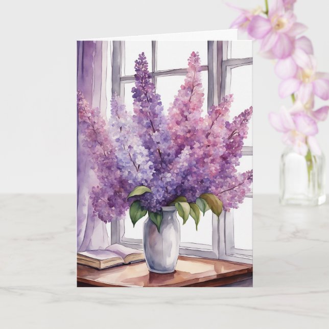Lilacs for her Birthday Watercolor Card (Orchid)