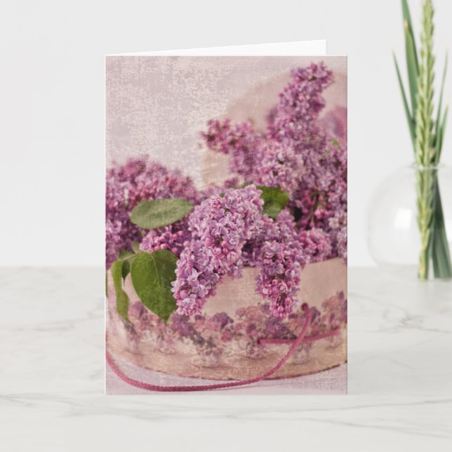 Lilacs In A Victorian Hat Box Card (Front)