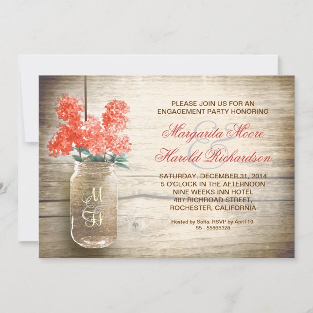 lilacs in mason jar rustic engagement party invite (Front)