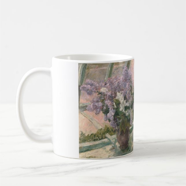 Lilacs in Window by Mary Cassatt American Painter Coffee Mug (Left)