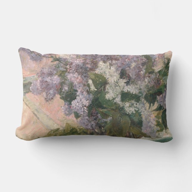 Lilacs in Window by Mary Cassatt American Painter Lumbar Cushion (Front)