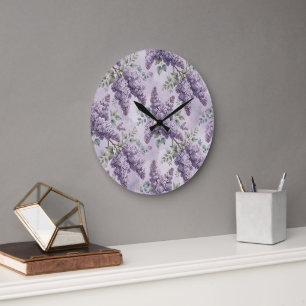 Lilacs Lilac Blossoms Sage Green Dusty Lavender Large Clock