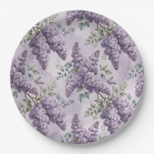 Lilacs Lilac Blossoms Sage Green Dusty Lavender Paper Plate