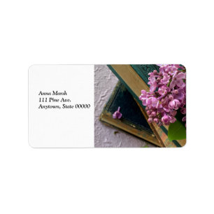 Lilacs on old books label