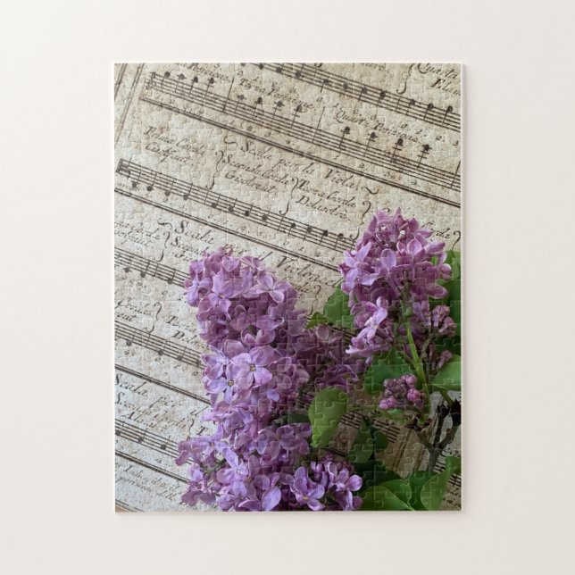 Lilacs on old music jigsaw puzzle (Vertical)