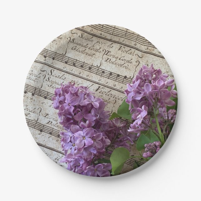 Lilacs on old music paper plate (Front)