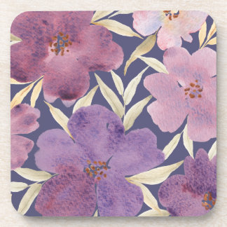 Lilacs on watercolor violet background coaster