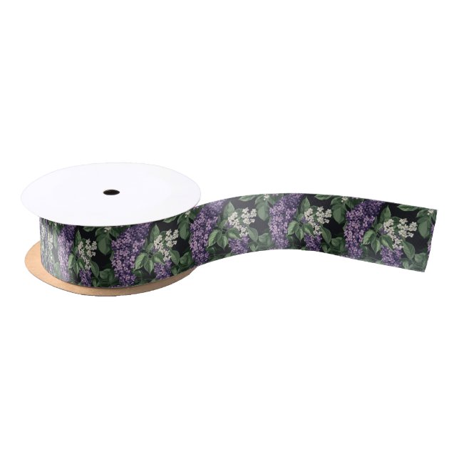 Lilacs Purple and White Floral Satin Ribbon (Spool)
