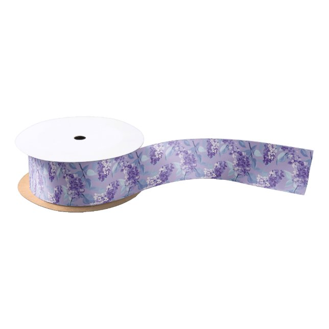 Lilacs Purple  Floral Satin Ribbon (Spool)
