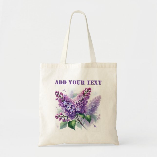 Lilacs purple flowers Watercolor Floral Elegant Tote Bag (Front)