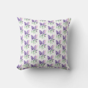 Lilacs Purple Flowers Watercolor Nature Pattern Cushion