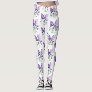 Lilacs Purple Flowers Watercolor Nature Pattern Leggings