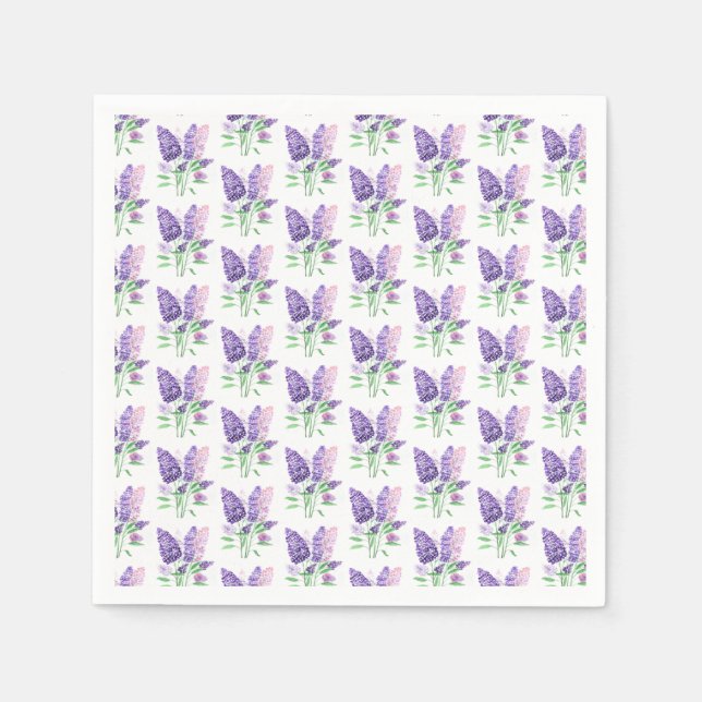 Lilacs Purple Flowers Watercolor Nature Pattern Napkin (Front)