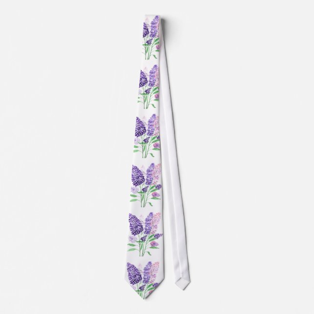 Lilacs Purple Flowers Watercolor Nature Pattern Tie (Front)